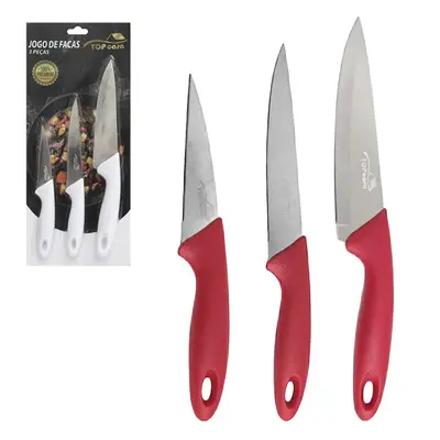CONJUNTO DE FACA DE COZINHA DE INOX CABO PLASTICO TOP CASA 3 PECAS