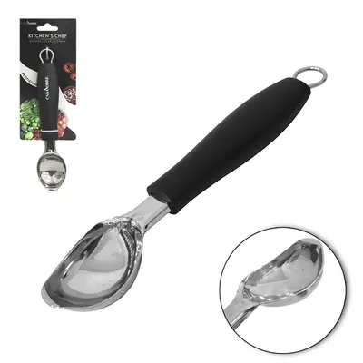 COLHER / CONCHA DE SORVETE DE INOX CABO PLASTICO PRETO CASA NOBRE KITCHEN'S CHEF PROFISSIONAL