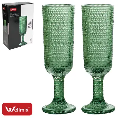 JOGO DE TACA DE VIDRO PARA CHAMPANHE CHAMPAGNE PALLA COLLECTION VERDE ESCURO COM 2 PECAS 160ML