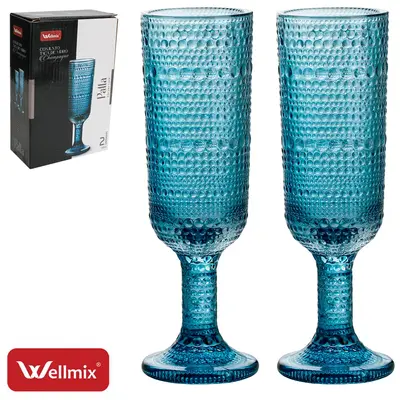 JOGO DE TACA DE VIDRO PARA CHAMPANHE CHAMPAGNE PALLA COLLECTION AZUL ESCURO COM 2 PECAS 160ML