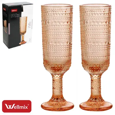 JOGO DE TACA DE VIDRO PARA CHAMPANHE CHAMPAGNE PALLA COLLECTION AMBAR COM 2 PECAS 160ML