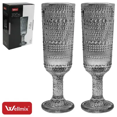 JOGO DE TACA DE VIDRO PARA CHAMPANHE CHAMPAGNE PALLA COLLECTION PRETO FUME COM 2 PECAS 160ML