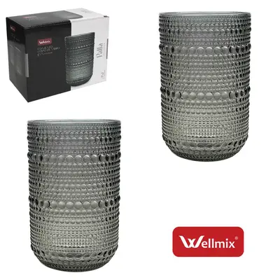 JOGO DE COPO DE VIDRO PREMIUM PALLA COLLECTION CINZA FUME COM 2 PECAS 450ML