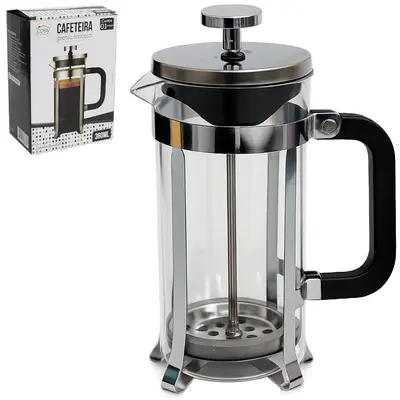 CAFETEIRA FRANCESA / CHALEIRA DE VIDRO 360ML COM TAMPA E BASE DE INOX