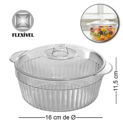 POTE TIGELA DE PLASTICO PET FLEXIVEL REDONDO COM ALCA + TAMPA EMPIRE 11,5X19,3X16CM DE Ø