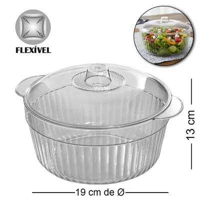 POTE TIGELA DE PLASTICO PET FLEXIVEL REDONDO COM ALCA + TAMPA EMPIRE 13X23X19CM DE Ø