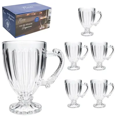 JOGO DE CANECA XICARA DE VIDRO PARA CAFE / CAPPUCCINO ELEGANCE COM 6 PECAS 180ML