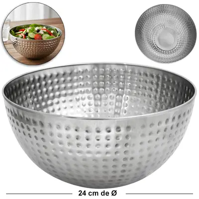 TIGELA REDONDA DE INOX BOWL FUNDA MARTELADO G 3650ML 24CM DE Ø