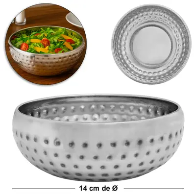 TIGELA SALADEIRA DE INOX REDONDA MARTELADO P 570ML 14CM DE Ø