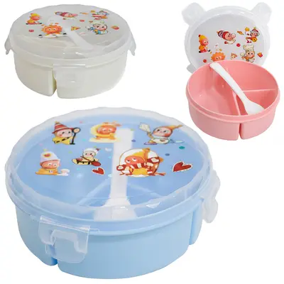 MARMITA DE PLASTICO REDONDA TWK COM 3 DIVISORIAS + COLHER E TRAVA LATERAL 6,5X15CM DE Ø