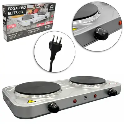 FOGAREIRO / FOGAO ELETRICO PORTATIL CHAPA INDUCAO 2 BOCAS 127V PRATA 2000W RELINX