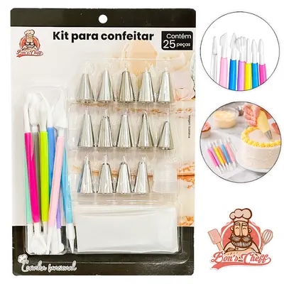 DECORADOR DE BOLO SACO DE SILICONE PARA CONFEITAR COM 14 BICOS DE INOX + 9 ESPATULA ESTECA BONS CHEFF