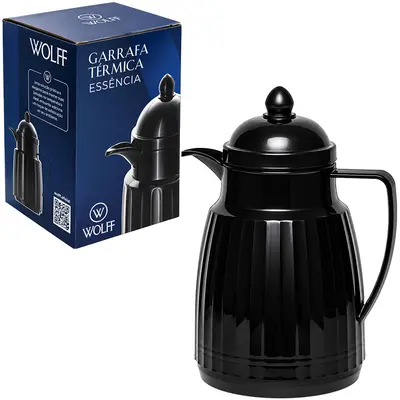 GARRAFA TERMICA C/AMPOLA DE VIDRO ESSENCIA WOLFF PRETA 300ML