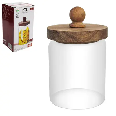 POTE DE VIDRO BOROSSILICATO REDONDO COM TAMPA HERMETICA MADEIRA / BAMBU 750ML