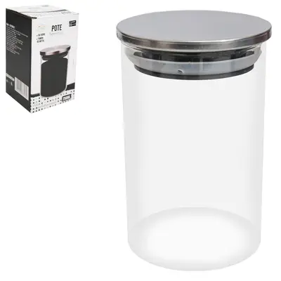 POTE DE VIDRO BOROSSILICATO REDONDO COM TAMPA HERMETICA DE INOX 250ML