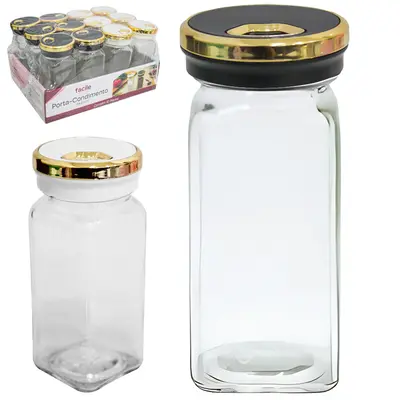 PORTA CONDIMENTO / QUEIJEIRA DE VIDRO COM TAMPA PRETO / BRANCO BORDA DOURADA 120ML DP PLAY