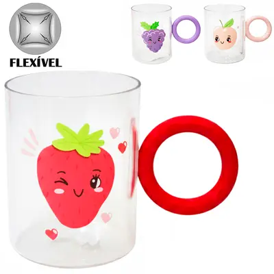 CANECA DE PLASTICO PET FLEXIVEL FRUTAS COM ALCA REMOVIVEL 430ML