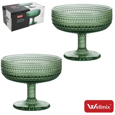 JOGO DE TACA DE VIDRO REDONDA PARA SOBREMESA PALLA COLLECTION VERDE ESCURO COM 2 PECAS 320ML