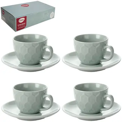 JOGO DE XICARA DE PORCELANA COM PIRES PARA CAFE 8 PECAS 85ML
