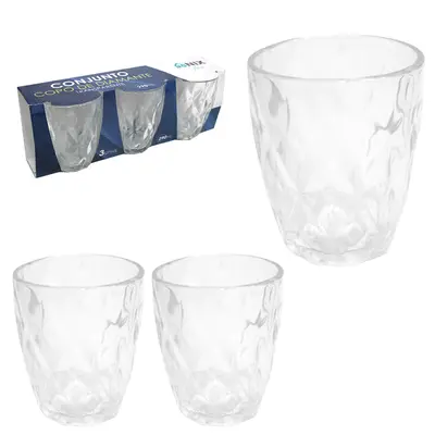 JOGO DE COPO DE VIDRO DIAMANTE TRANSPARENTE COM 3 PECAS 290ML