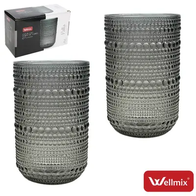 JOGO DE COPO DE VIDRO PREMIUM PALLA COLLECTION CINZA FUME COM 2 PECAS 280ML