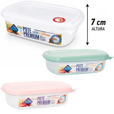 POTE ORGANIZADOR DE PLASTICO RETANGULAR GRADUADO PREMIUM COM TAMPA COLORS 1400ML