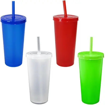 COPO COM TAMPA E CANUDO DE PLASTICO SINGLE FOSCO COLORS 600ML