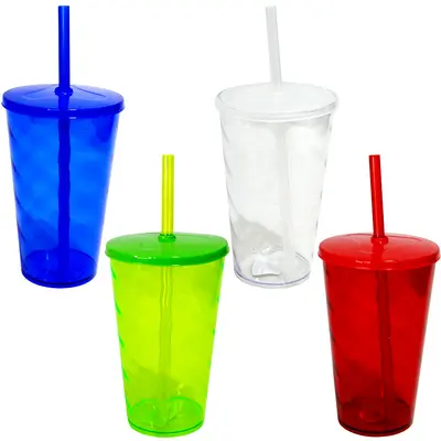 COPO COM TAMPA E CANUDO DE ACRILICO MEGA TWISTER TRANSCOLOR 580ML