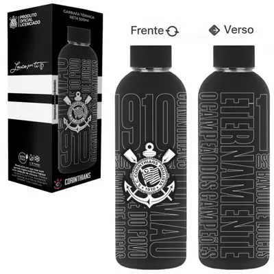 GARRAFA TERMICA RETA CORINTHIANS DE INOX COM PAREDE DUPLA 500ML