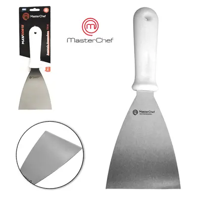 ESPATULA RASPADORA DE COZINHA RETA DE INOX CABO PLASTICO BRANCO MAX CORTE MASTERCHEF 25X10CM