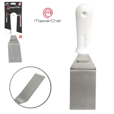 ESPATULA FRITURA DE COZINHA DEGRAU DE INOX CABO PLASTICO BRANCO MAX CORTE MASTERCHEF 25X6CM