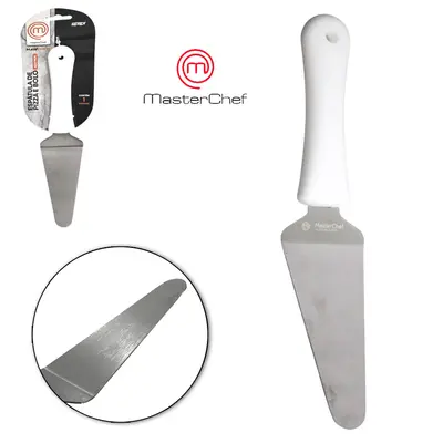 ESPATULA DE PIZZA E BOLO DE INOX CABO PLASTICO BRANCO MAX CORTE MASTERCHEF 27X6CM