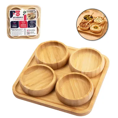 CONJUNTO PETISQUEIRA DE BAMBU COM 4 PECAS + BANDEJA