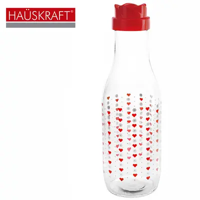 GARRAFA DE AGUA DE VIDRO CORACAO COM TAMPA DE PLASTICO HAUSKRAFT 1L