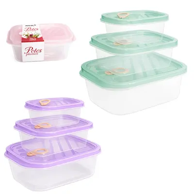 CONJUNTO DE POTE DE PLASTICO RETANGULAR COM TAMPA E VALVULA INTER HOUSE 3 PECAS PMG