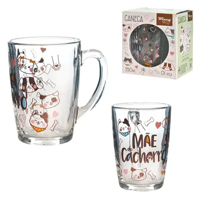 CANECA XICARA DE VIDRO MAE DE CACHORRO 350ML