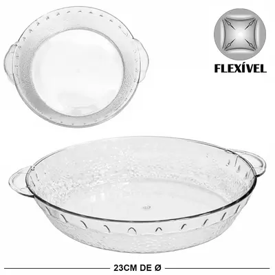 BANDEJA (TIGELA) DE PLASTICO PET FLEXIVEL REDONDA COM ALCA 5X27X23CM DE Ø