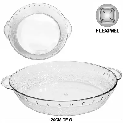 BANDEJA (TIGELA) DE PLASTICO PET FLEXIVEL REDONDA COM ALCA 5,5X30X26CM DE Ø