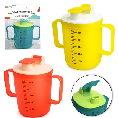 COPO BABY COM TAMPA + BICO E ALCA DE PLASTICO + ADESIVO GRADUADO WATER BOTTLE 250ML