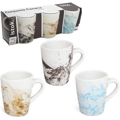 JOGO DE CANECA DE PORCELANA EVA MARMORIZADA COM 3 PECAS 240ML