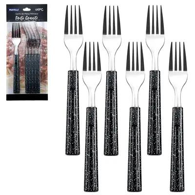 GARFO DE MESA DE INOX CABO PLASTICO MONACO PRETO GRANITE COM 6 PECAS 19CM