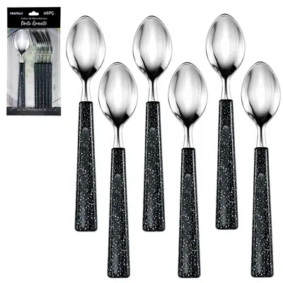COLHER DE MESA DE INOX CABO PLASTICO MONACO PRETO GRANITE COM 6 PECAS 19CM