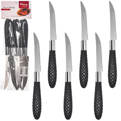 FACA DE MESA DE INOX CABO PLASTICO ALLURE BLACK COM 6 PECAS 22CM