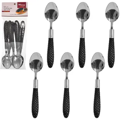 COLHER DE CHA DE INOX CABO PLASTICO ALLURE BLACK COM 6 PECAS 16,5CM