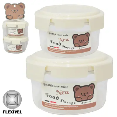 CONJUNTO DE POTE DE PLASTICO PET FLEXIVEL REDONDO COM TAMPA HERMETICA E TRAVA 2 PECAS 360ML