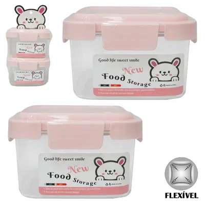 CONJUNTO DE POTE DE PLASTICO PET FLEXIVEL QUADRADO COM TAMPA HERMETICA E TRAVA 2 PECAS 380ML