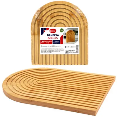 BANDEJA TABUA DE CORTE DE MADEIRA / BAMBU ARCOS MULTIUSO 25X20X1,4CM