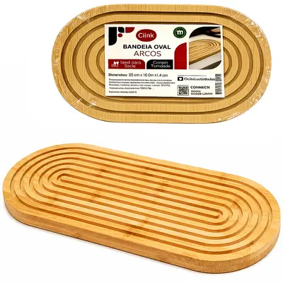 BANDEJA TABUA DE CORTE DE MADEIRA / BAMBU ARCOS MULTIUSO OVAL 28X16X1,4CM