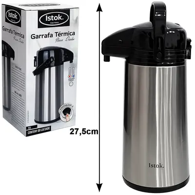 GARRAFA TERMICA DE INOX COM AMPOLA DE VIDRO + TRAVA NA TAMPA DOHA 1L