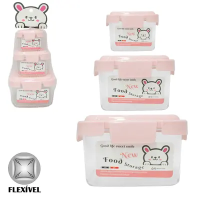 CONJUNTO DE POTE DE PLASTICO PET FLEXIVEL RETANGULAR COM TAMPA HERMETICA E TRAVA 3 PECAS 350 / 150 / 50ML NA REDE